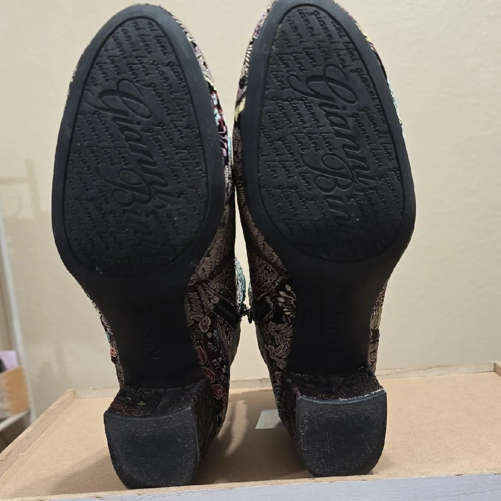 Gianni Bini Black and Gold Embroidered Ankle Boots - Picture 8 of 12